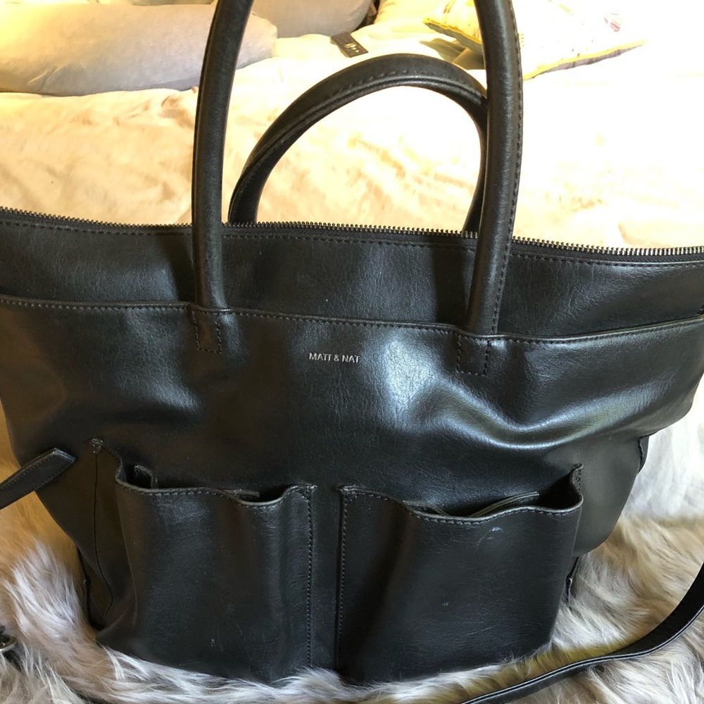 Matt & Nat Black Vegan Leather Tote with Front Pockets